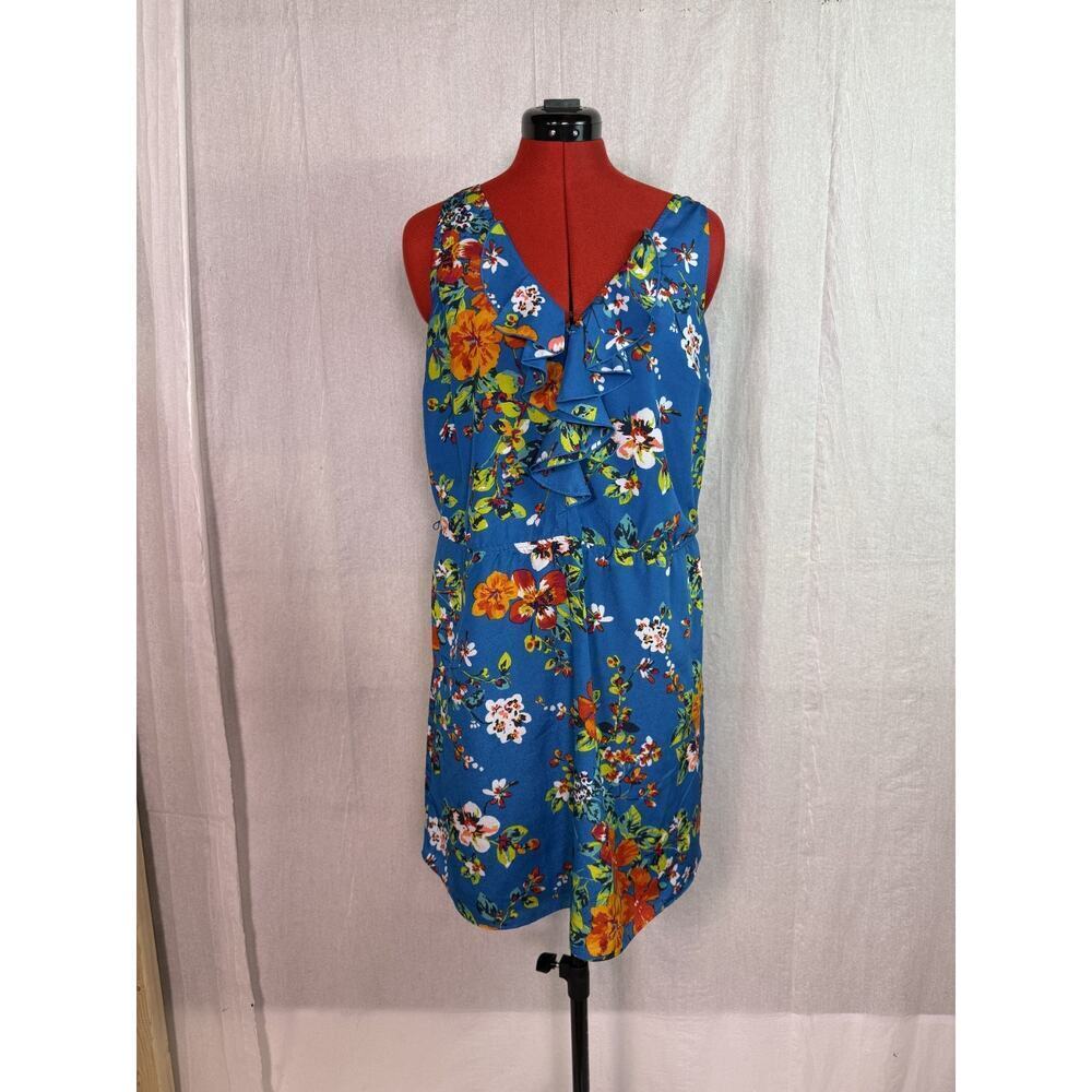 Express Floral Ruffle A-Line Dress Women's Size Medium Tie Sash Stretch D339